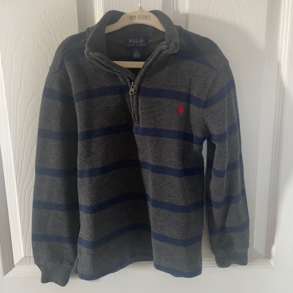 Ralph Lauren Boys Grey and Blue Sweater, Size 6